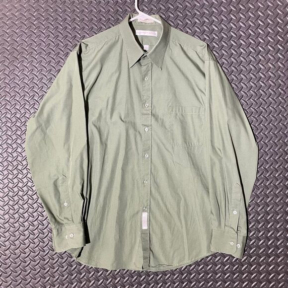 Vintage Geoffrey Beene Green Made In USA‎ Green Button Up Dress Shirt Men's 17 - Picture 1 of 8